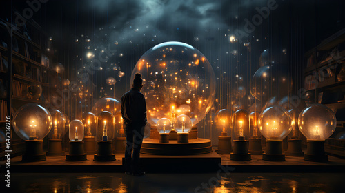 Man with light bulb. Concept of Business idea