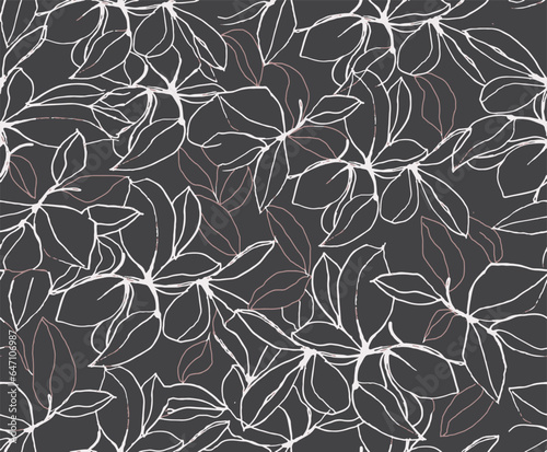 Artistic tropical hand drawing two colors floral seamless digital print pattern design Victorian Baroque Flowers and Leaves Vector  Isolated Background in Hawaiian style with big flowers