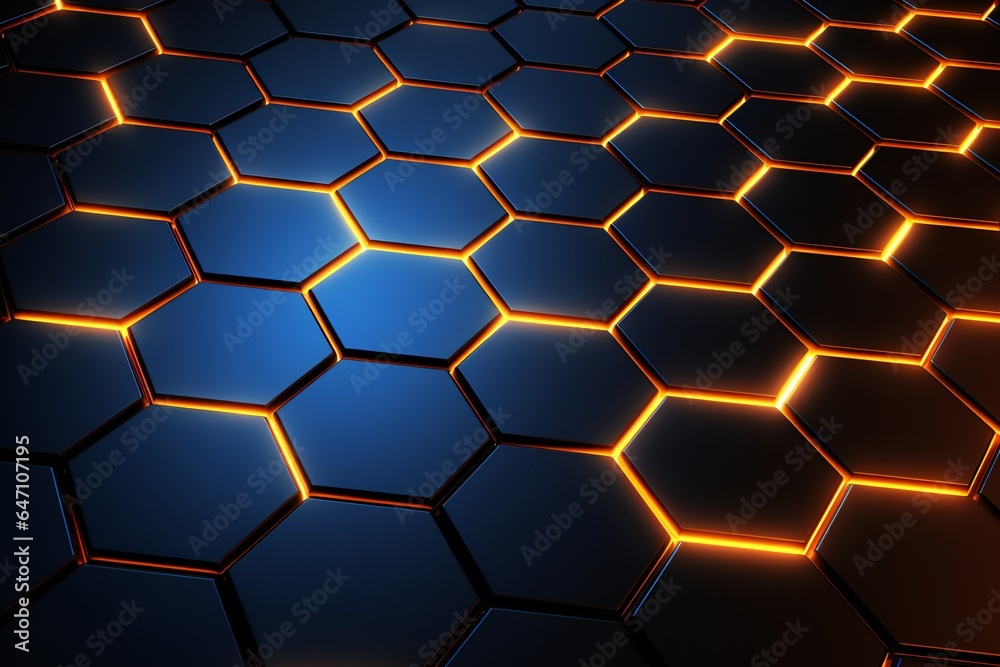 Abstract background with hexagons futuristic geometric 3d metal shape Generative AI - obrazy, fototapety, plakaty 