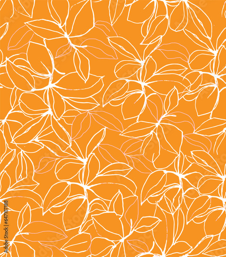 Artistic tropical hand drawing two colors floral seamless digital print pattern design Victorian Baroque Flowers and Leaves Vector Isolated Background in Hawaiian style with big flowers
