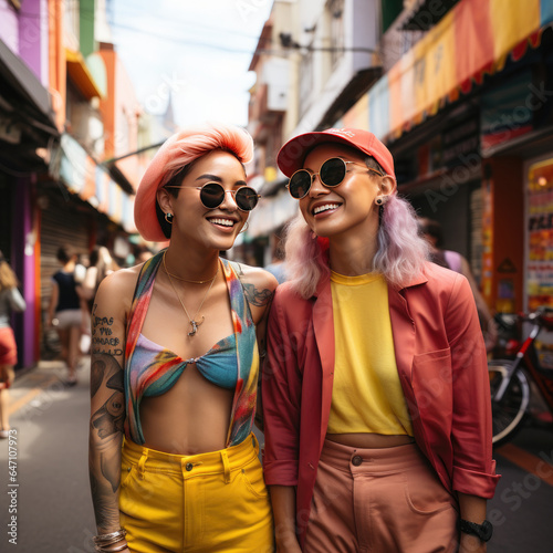 LGBT festival with colorful hairstyles and clothing, generated AI