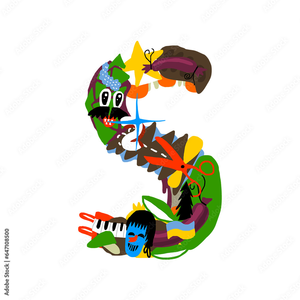 Fototapeta premium letter S with flower, animal, and decorative ornament.