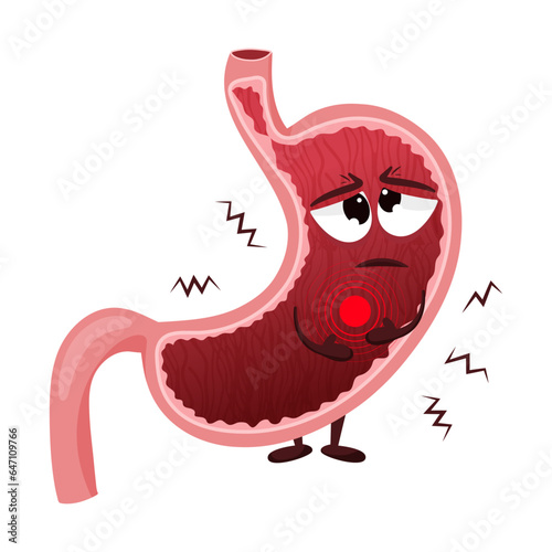 Cartoon stomach character with gastritis