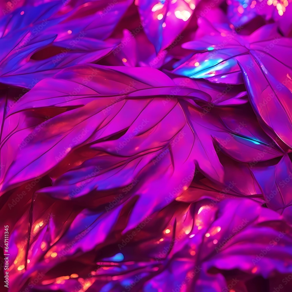 Leafs in Y2K Aesthetic style. Pink and blue colors with metalic and chrome texture. Leafs in Y2K Aesthetic style. Pink and blue colors with metalic and chrome texture.