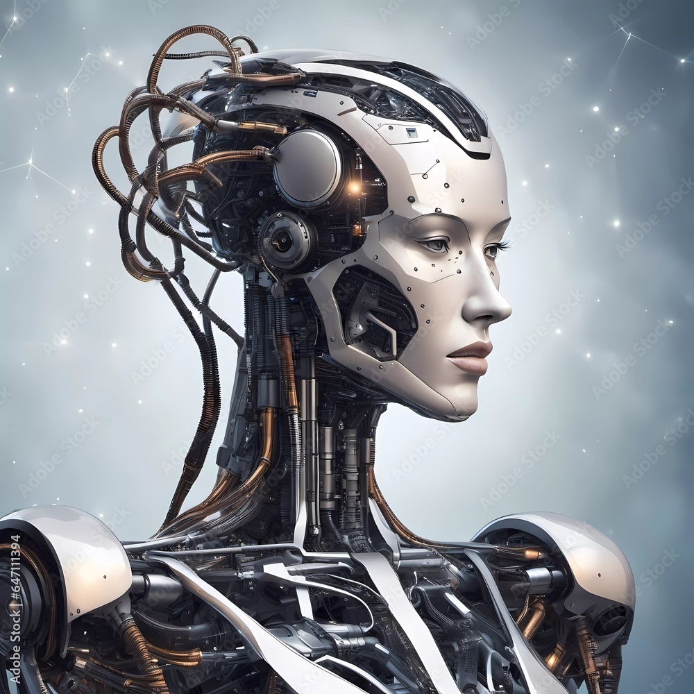 Fototapeta premium Android, cyborg, robot head.