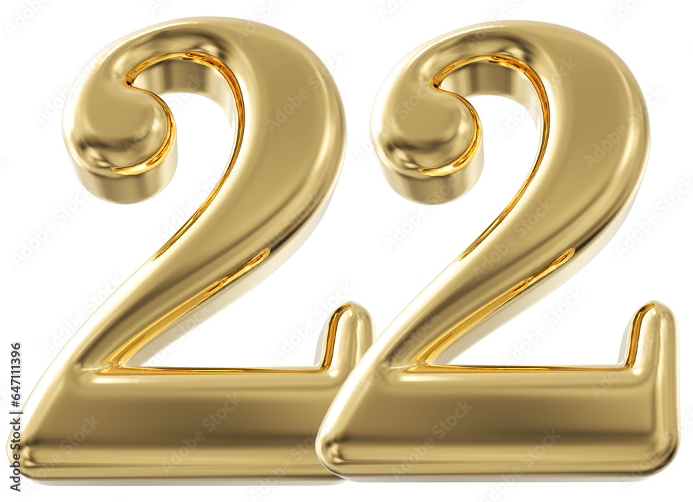 3d number 22 - gold number 3d number 22 - gold number