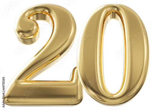 3d number 20 - gold number