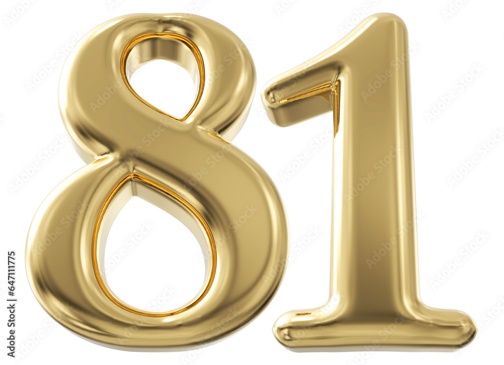 3d number 81 - gold number