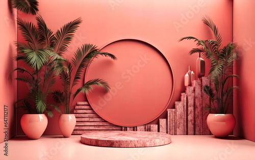 Palm Paradise: Serene Pink Garden Oasis