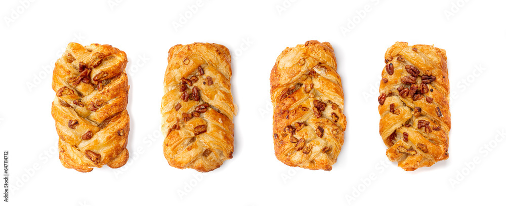 Εκτύπωση καμβά Maple Pecan Puff Pastry Isolated, Danish Plaits Pastries with Maple Syrup and Pe