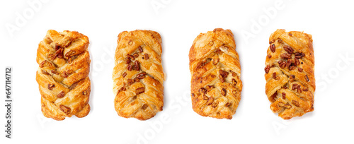 Canvas-taulu Maple Pecan Puff Pastry Isolated, Danish Plaits Pastries with Maple Syrup and Pe