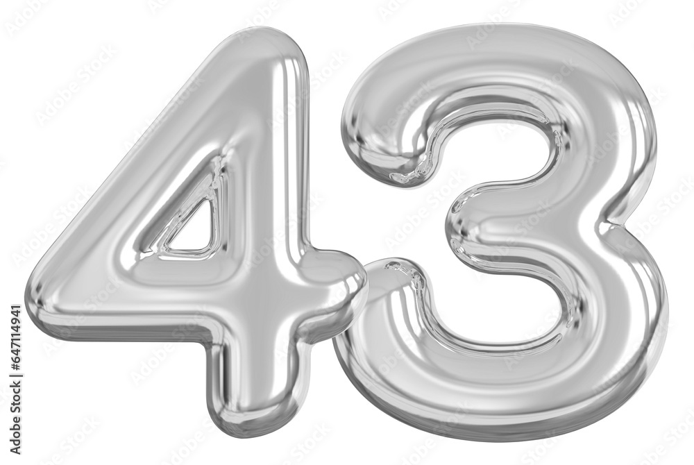 3d number 43 - silver number 3d number 43 - silver number