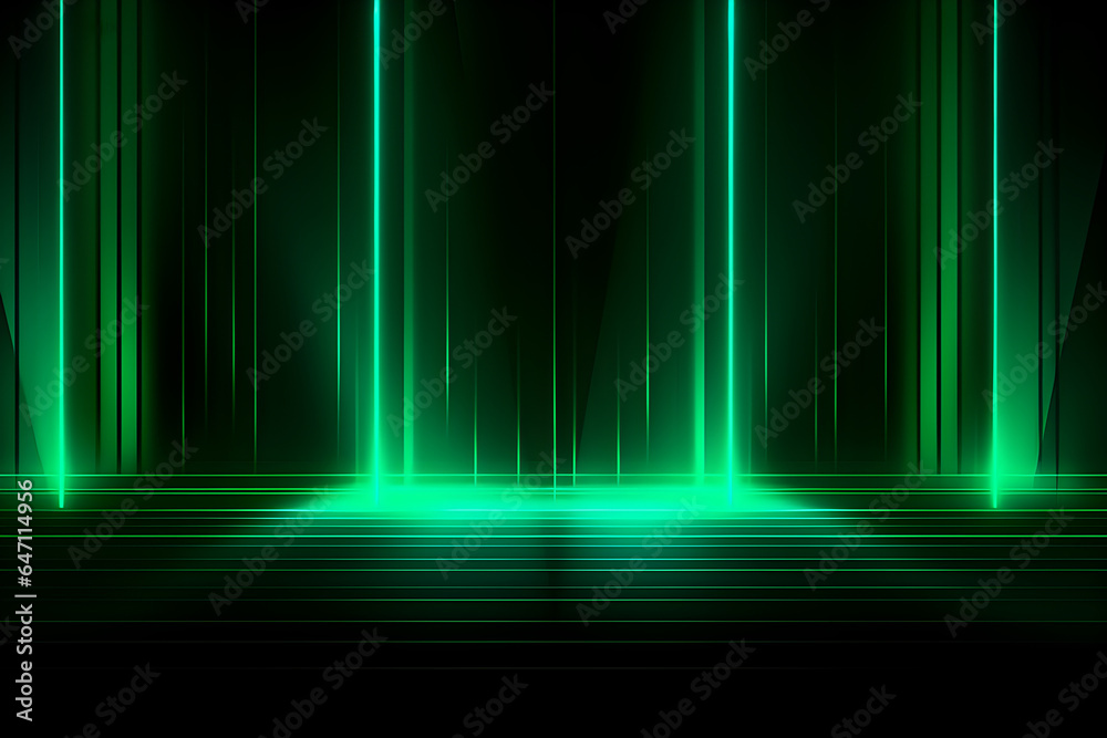 Beautiful abstract futuristic dark background with green colour light. AI Generative
