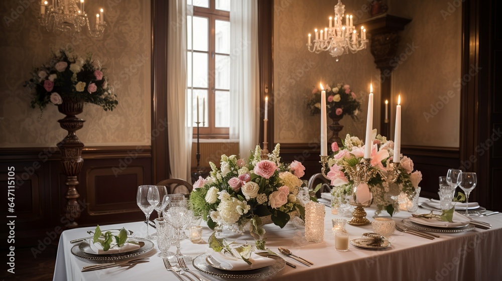 Classical chic style wedding decor in a old money castle Classical chic style wedding decor in a old money castle
