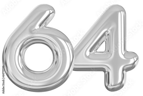 3d number 64 - silver number