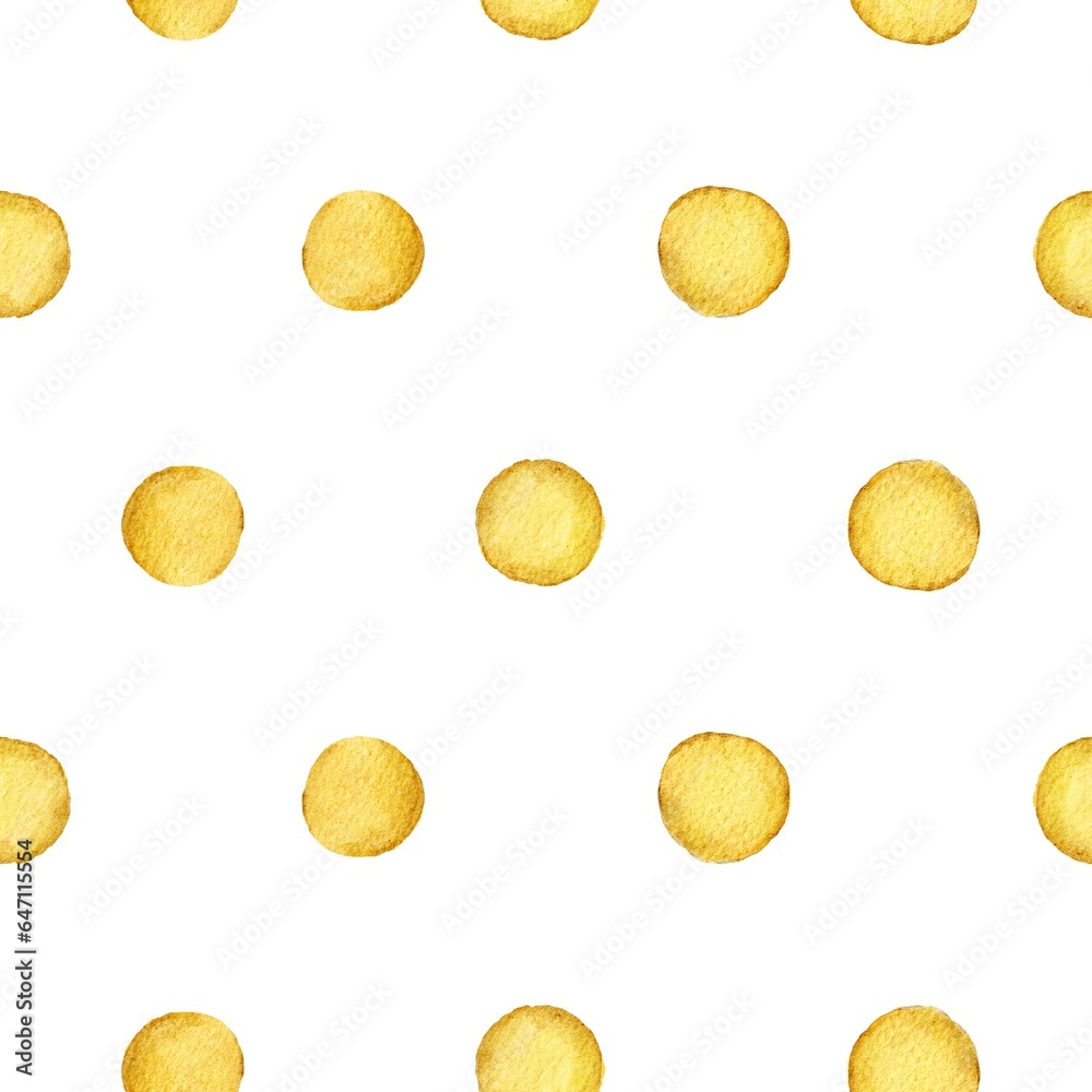 Yellow polka dot cute circle kids simple watercolor seamless pattern
