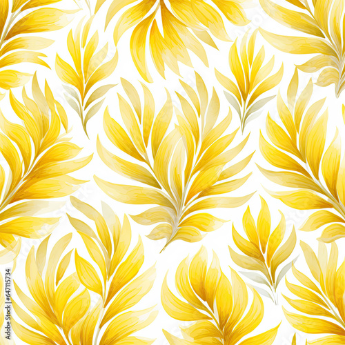 Wallpaper in shades of yellow with floral elements, Generative AI