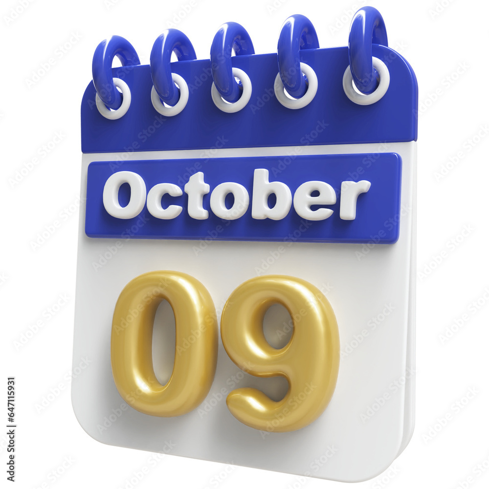 9th October - 3d Calendar Icon 9th October - 3d Calendar Icon