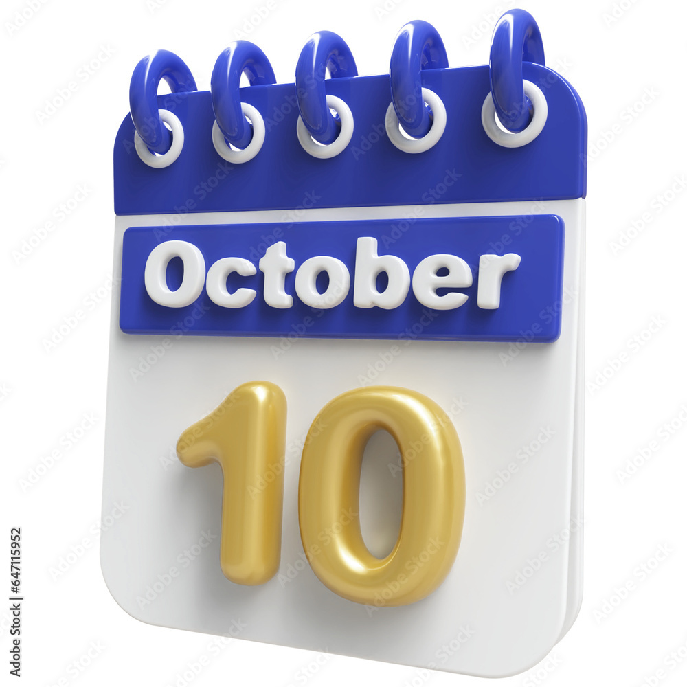 10th October - 3d Calendar Icon 10th October - 3d Calendar Icon
