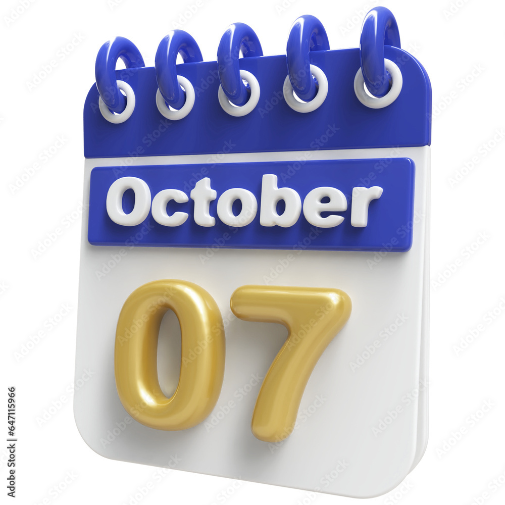 7th October - 3d Calendar Icon 7th October - 3d Calendar Icon