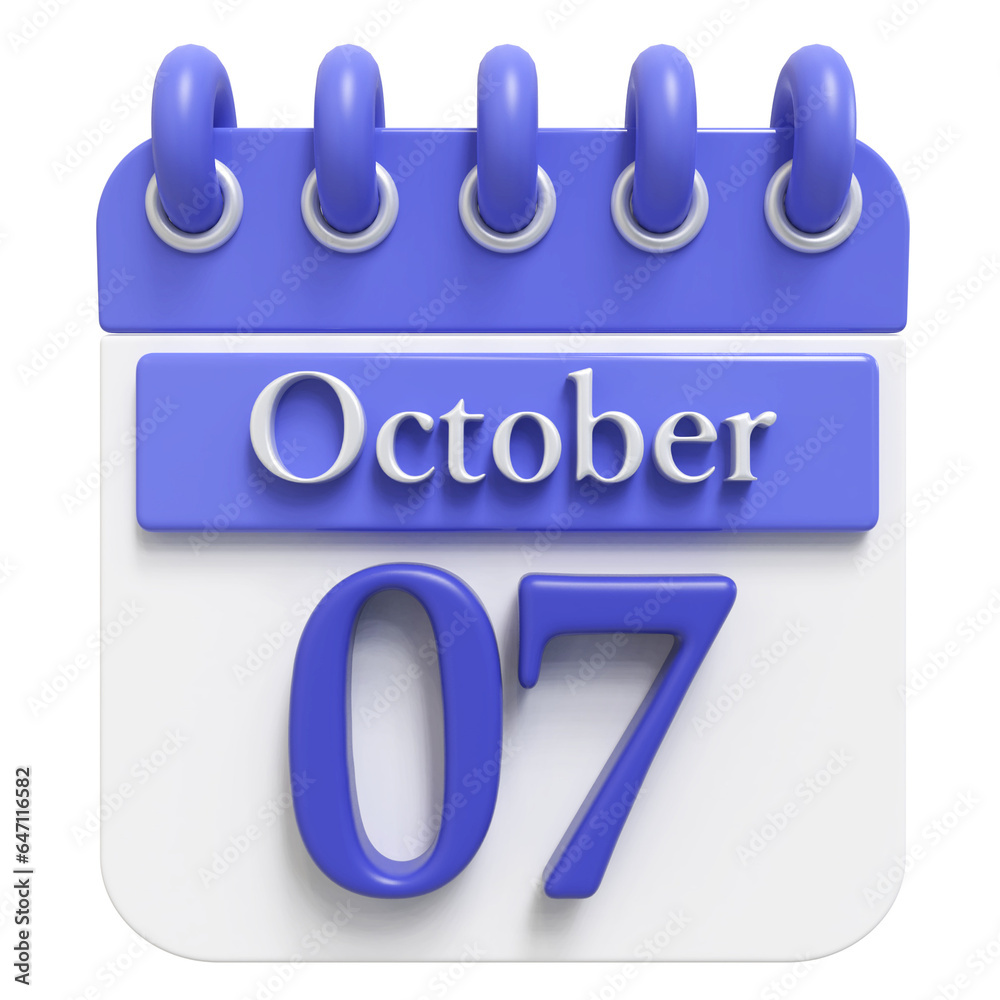 7th October - 3d Calendar Icon 7th October - 3d Calendar Icon