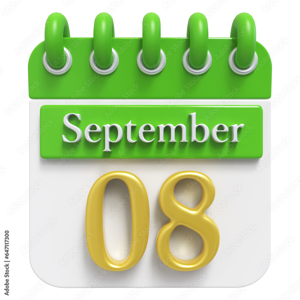 September 8th Calendar 3d Render
