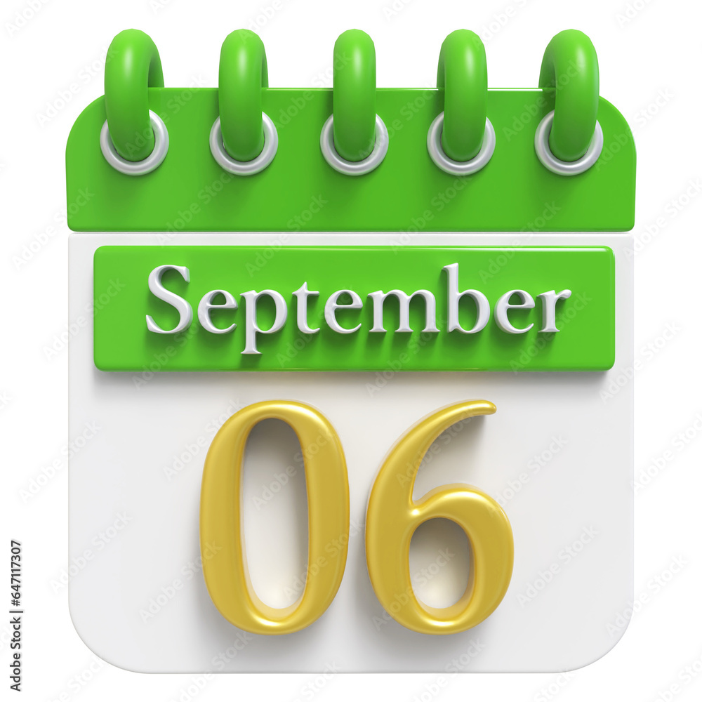 September 6th Calendar 3d Render September 6th Calendar 3d Render