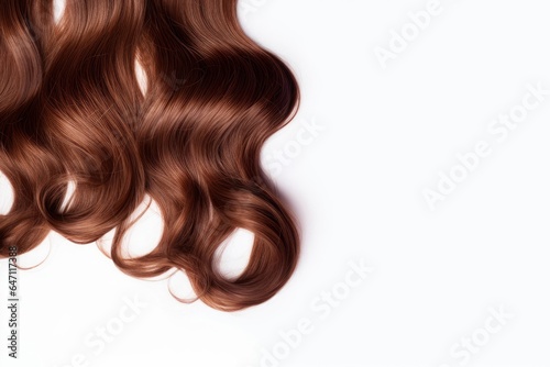 Curly brown hair isolated on white background. Beautiful healthy long chocolate brown hair lock, haircut, hairstyle. Dyed hair or coloring, hair extension, cure, treatment, Generative AI