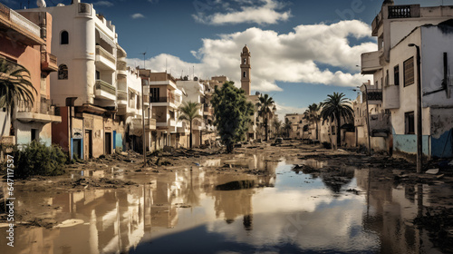 Flooded North African streets in Libya.