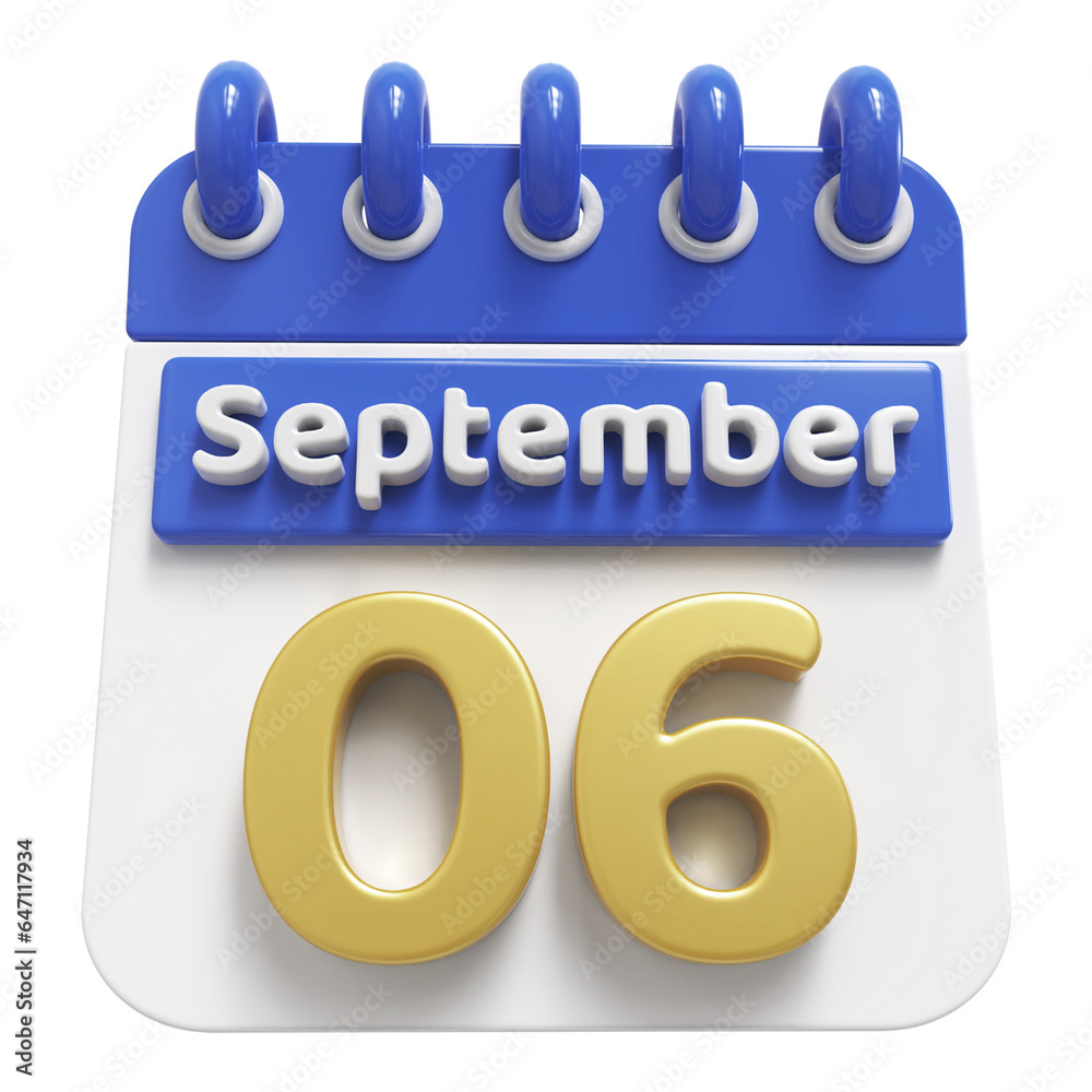6th September - 3d Calendar Icon 6th September - 3d Calendar Icon