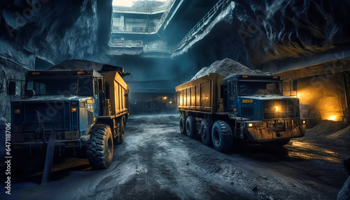 Double Loaded Trucks Moving Through Coal Pile in Mining Field