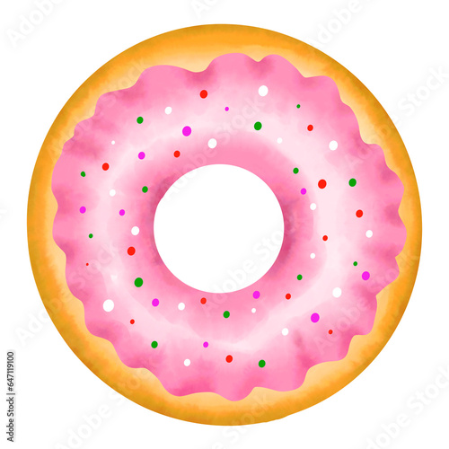 Circular donut with a hole in the middle Garnish with sugar glaze sauce.