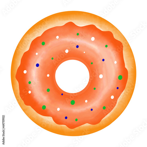 Circular donut with a hole in the middle Garnish with sugar glaze sauce.
