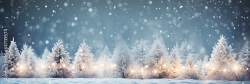 Snow falling, Christmas greeting card template, banner. Winter landscape,  © Rawf8