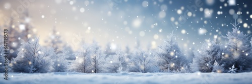 Snow falling, Christmas greeting card template, banner. Winter landscape,  © Rawf8