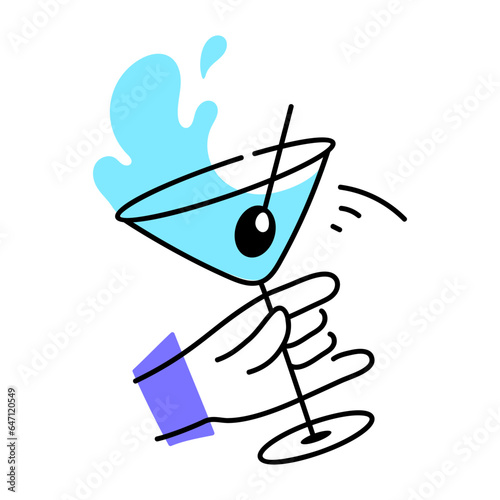 Latest hand drawn icon of cocktail glass 