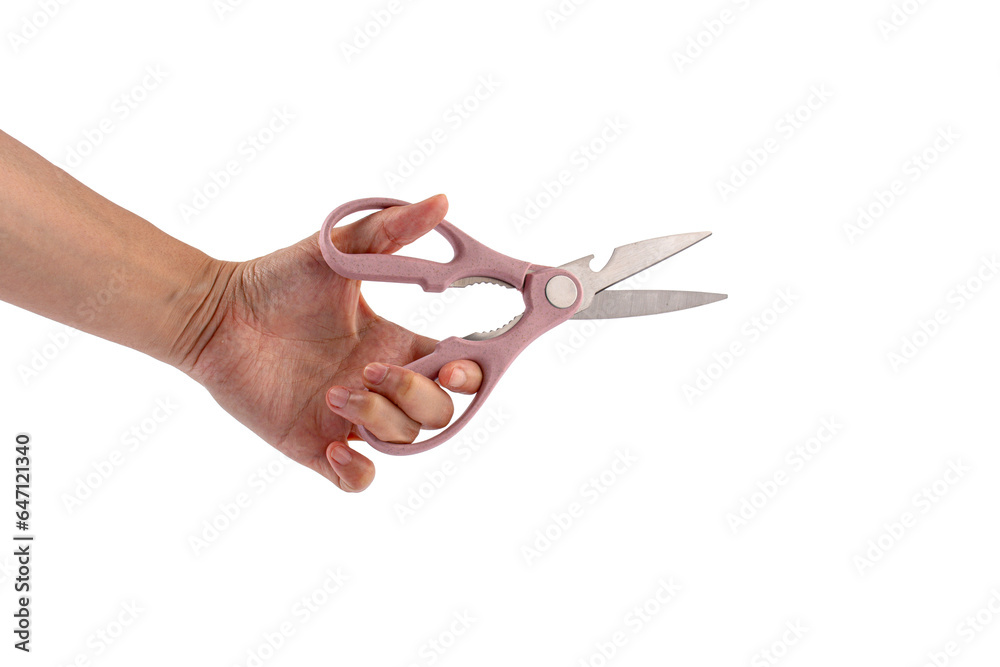 Office stationery scissors cutting in hand on transparent background Office stationery scissors cutting in hand on transparent background
