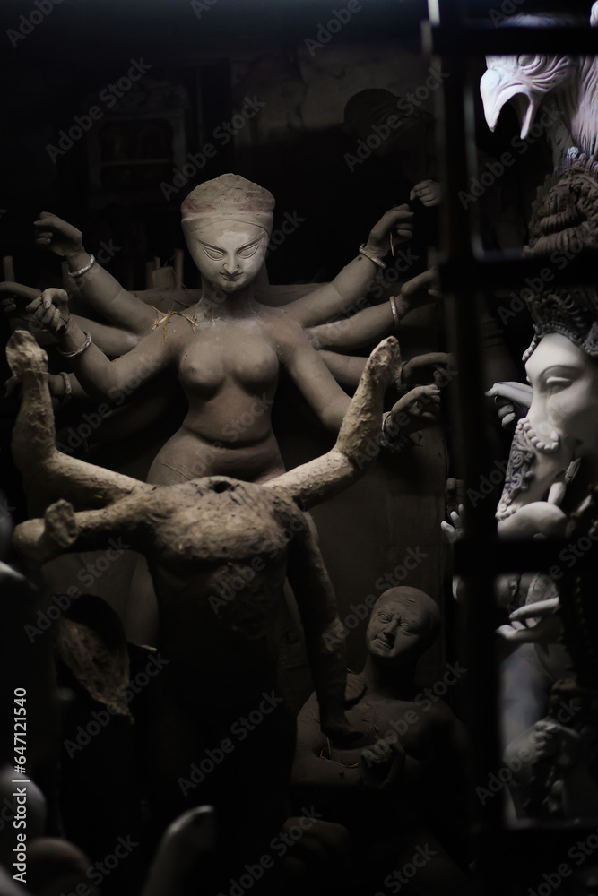 Making of goddess Durga idol. These idols are made for Durga puja, the biggest festival of Kolkata, West Bengal Making of goddess Durga idol. These idols are made for Durga puja, the biggest festival of Kolkata, West Bengal