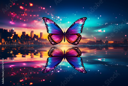 A stunning and vibrant butterfly graces the tranquil embrace of nature's beauty. Its wings, painted with a mesmerizing palette of colors, flutter with grace as it dances amidst the serene landscape.  © Holly Berridge
