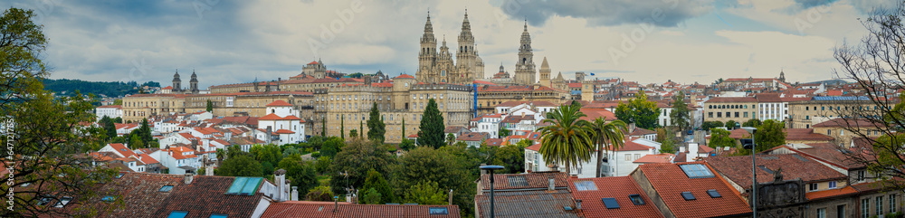 Panoramic Skyline of Santiago de Compostela in Galicia, Spain