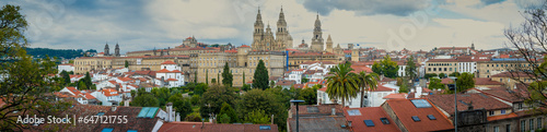 Panoramic Skyline of Santiago de Compostela in Galicia, Spain
