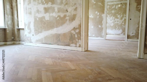 Room before renovation, empty flat interior in old building