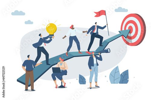Effective teamwork, career growth, profit, or improvement approaches, career development concept, symbol of teamwork, Businessmen work together to push the arrow graph up. Vector design illustration.