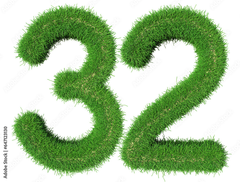 grass number 32 - 3d green number grass number 32 - 3d green number
