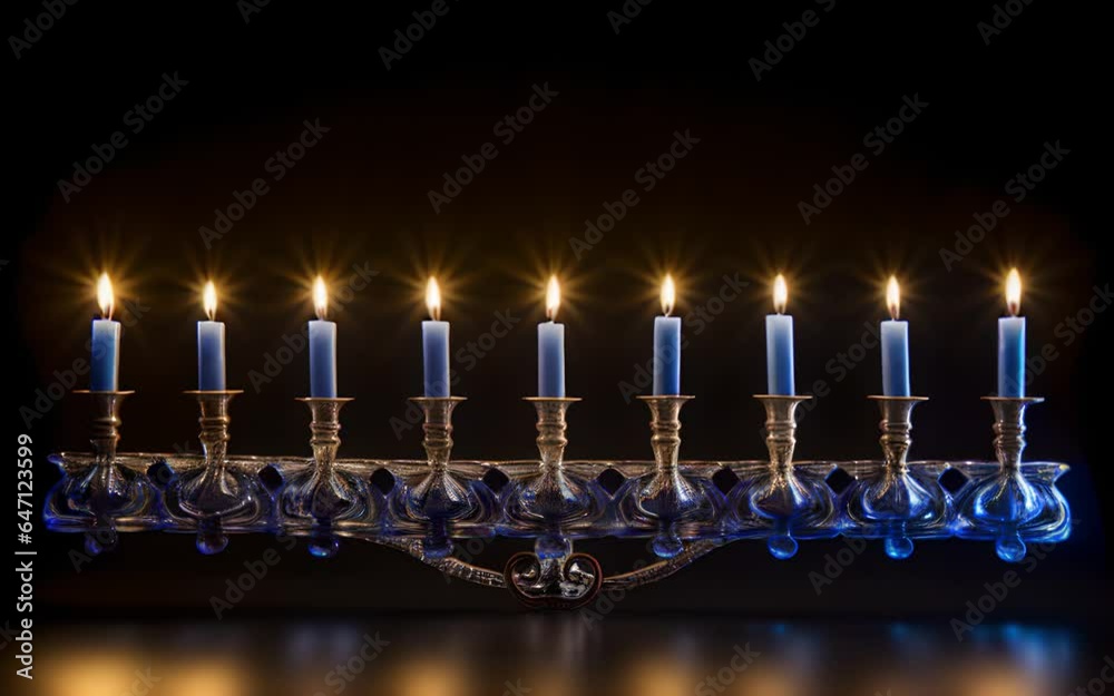 Celebration of Kwanzaa. A beautiful blue menorah with seven candles