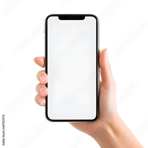 Hand holding black smartphone isolated on white background