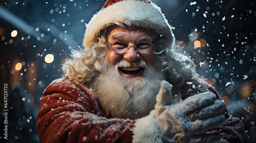 Dancing friendly santa claus . Happy party. Disco lights Dancing friendly santa claus . Happy party. Disco lights