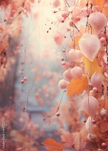 Autumn concept. Branch of a tree in the octobar with pastel colored leaves. photo