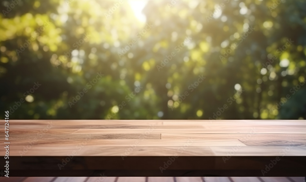 empty wooden table with green nature background empty wooden table with green nature background