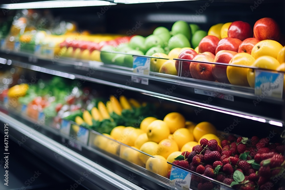 fruits in supermarket shelves 